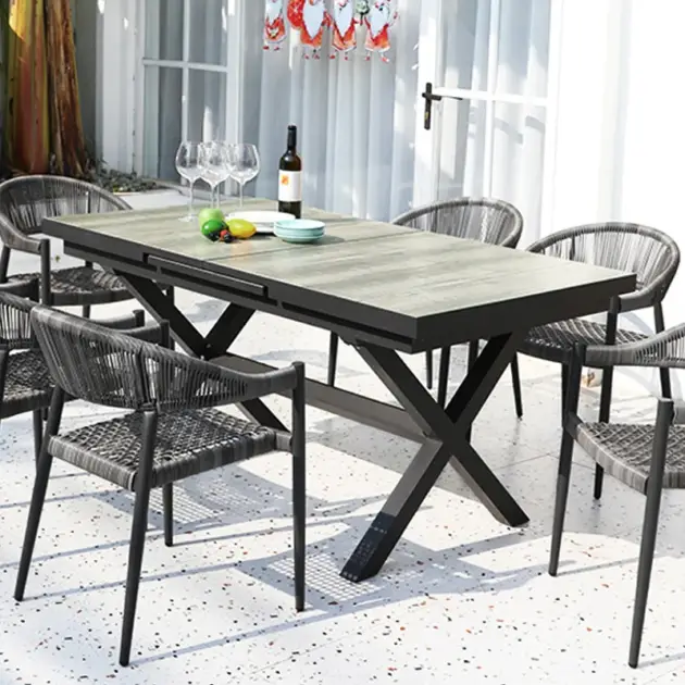 Mid Century Modern Rectangle 6 Person Extendable Outdoor Patio Dining Table Gray & Black