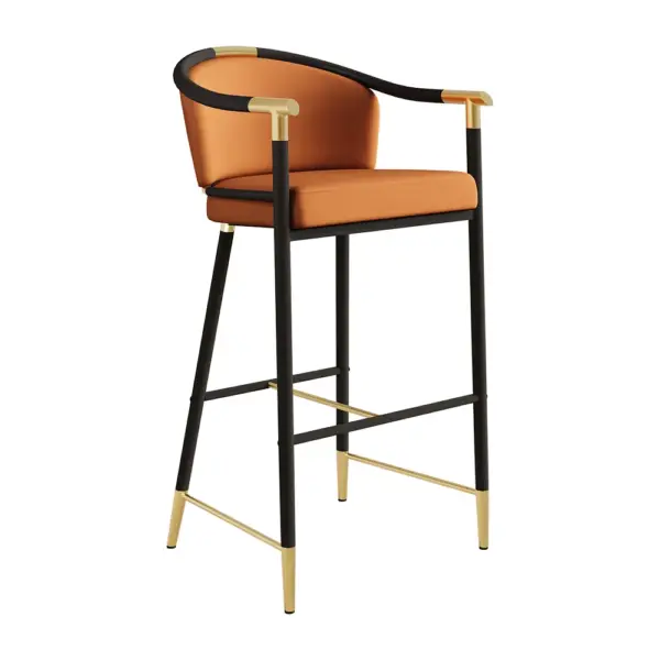 Craines Bar Height Bar Stool with Arms in Orange Upholstery Velvet - Image 7