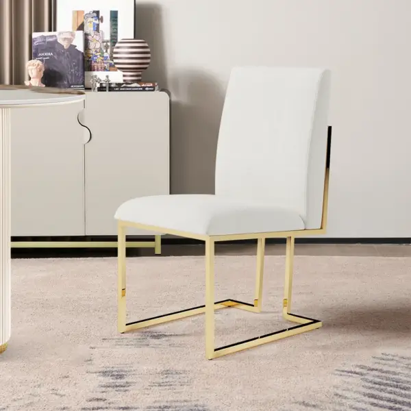 Modern Linen Dining Chair Upholstered in Beige Stainless Steel Leg Gold (Set of 2) - Image 6