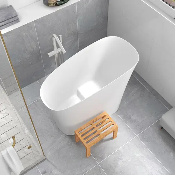 1200mm Modern Oblique Deep Freestanding Matte White Stone Resin Japanese Soaking Bath - Image 9