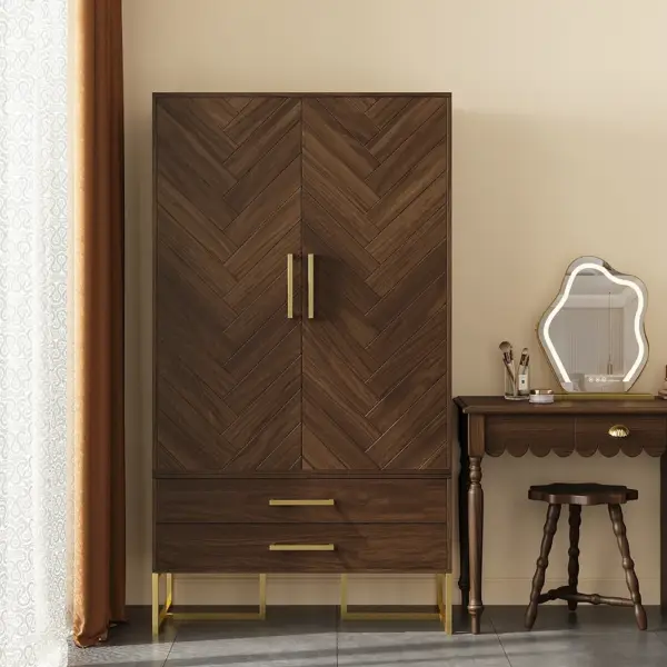 Mid Century Modern Amoire Closet Dresser Walnut Wardrobe Clothes Cabinet with Drawer - Image 5