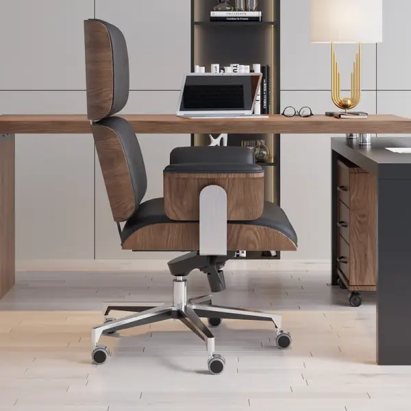 Modern Black Home Office Chair Swivel Upholstered Wooden Desk Chair Adjustable Height - Image 5