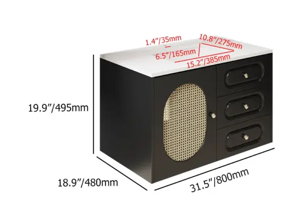 800mm Black Floating Bathroom Vanity Undermount Ceramic Sink with Rattan Door Cabinet - Image 8