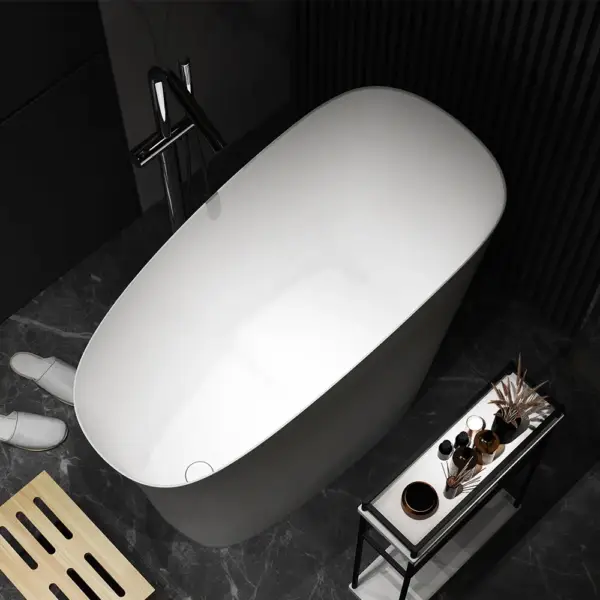 1200mm Modern Oblique Deep Freestanding Matte White Stone Resin Japanese Soaking Bath - Image 5