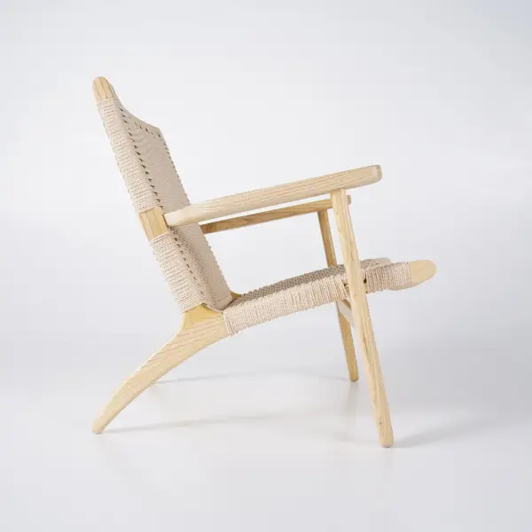 Japandi Solid Wood Outdoor Patio Lounge Chair Armchair Kraft Paper Rope Woven Seat - Image 8