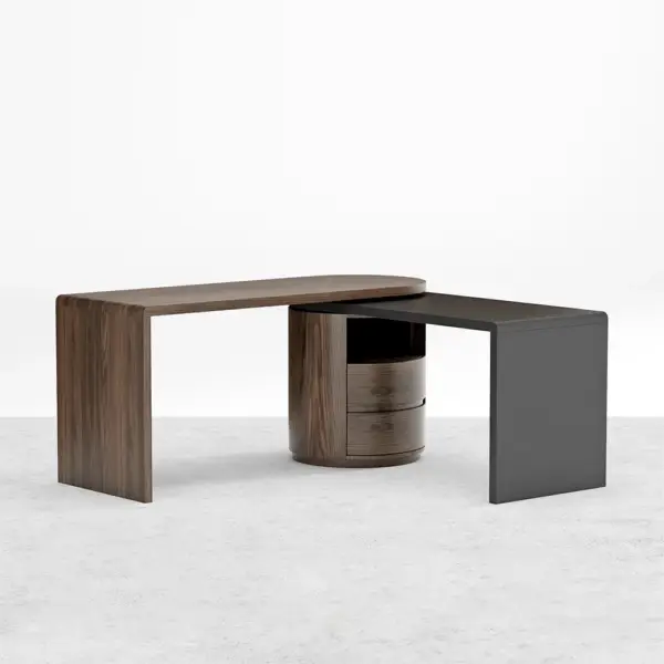 Modern L Shaped Desk in Walnut with 1 Cabinet & 2 Drawers 1520mm Executive Office Desk - Image 16