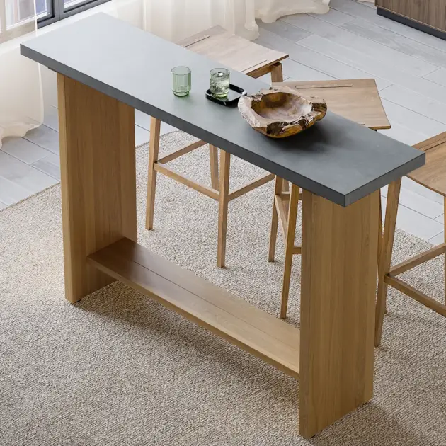 1400mm Concrete Grey Bar Height Pub Table Kitchen Bar Table Solid Wood Natural Pedestal