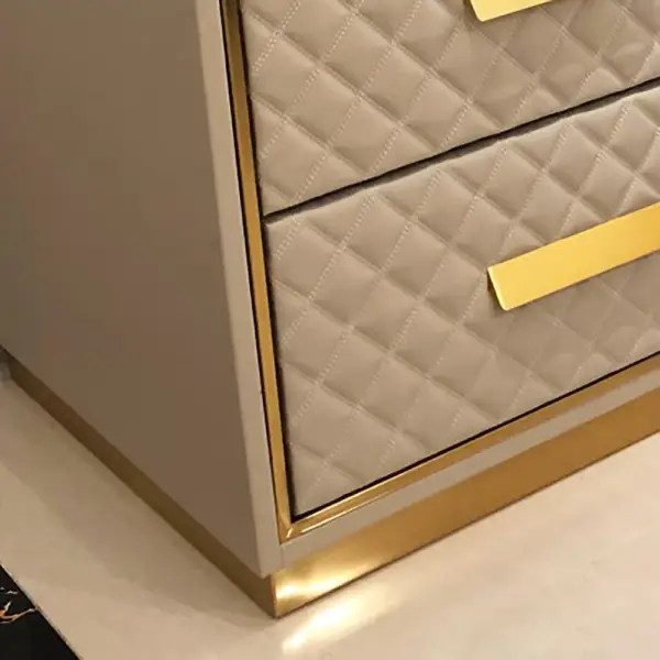 Modern Stylish White Nightstand PU Leather Upholstered Bedside Table with 2 Drawers - Image 7