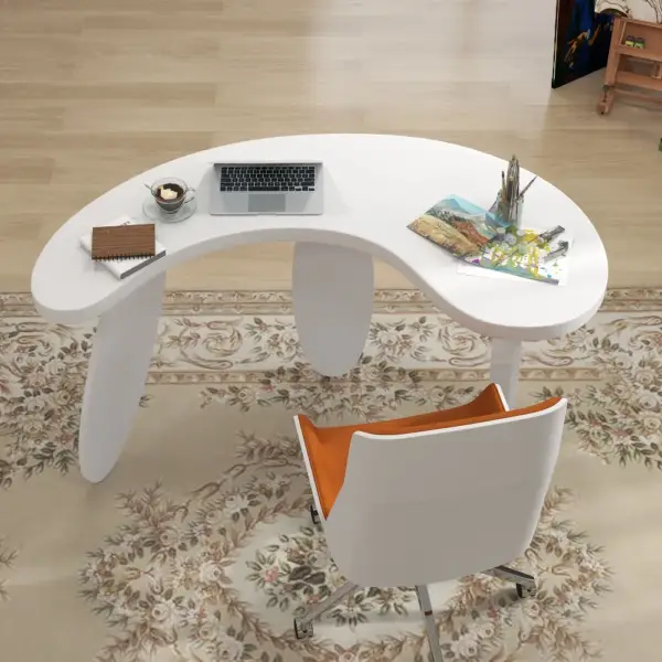 1400mm Modern White Curved Desk Wooden Home Office Desk with 3 Oval Legs - Image 7