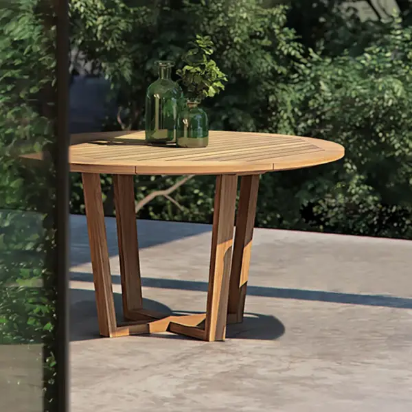 Modern Round Teak Wood 6 Person Outdoor Patio Dining Table in Natural - Image 2