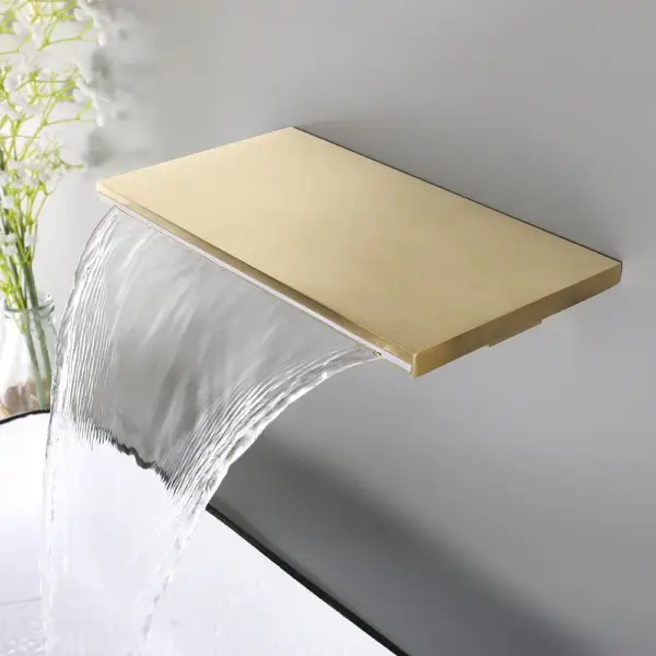 Waterfall Wall Mount Bathroom Basin Tap Single Knob Solid Brass Brushed Gold - Image 3