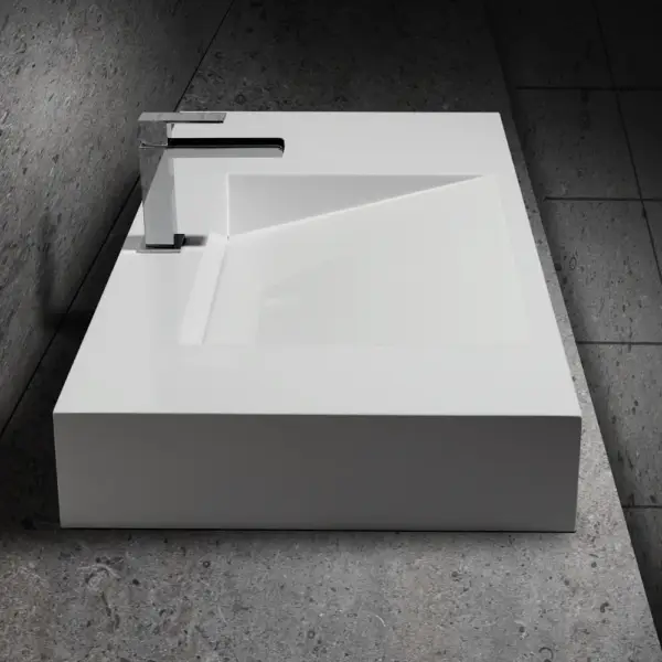 1000mm Wall-Hung Stone Resin Rectangle Bathroom Ramped Basin in Matte White - Image 7