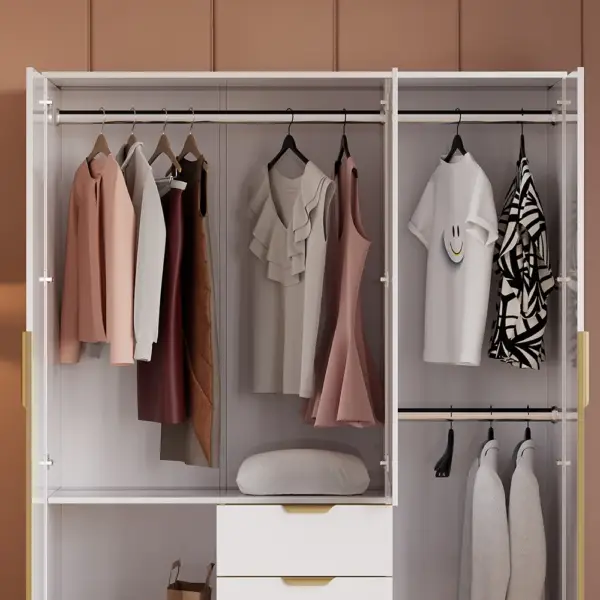 Aro Modern 3 Door Mirrored Armoire Dresser with Shelves & Drawers Tall Wardrobe Closet - Image 6
