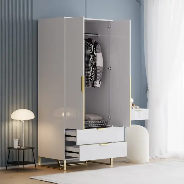 Aro Modern White Tall Wardrobe with Storage Bedroom Clothing Armoire - Image 5