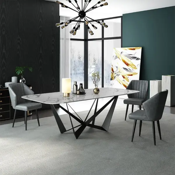 Modern Stylish 2000mm Dining Table Rectangle White Sintered Stone Top in Large - Image 3