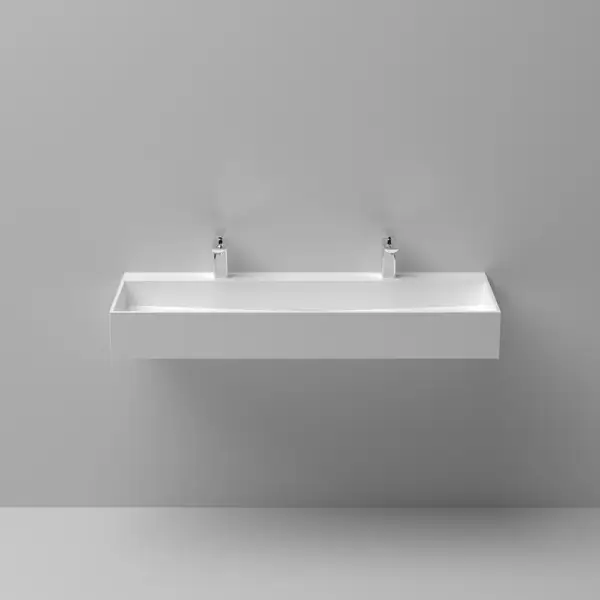 1200mm Wall-Mount Double Basin Stone Resin Matte White Floating Trough Bathroom Basin - Image 9