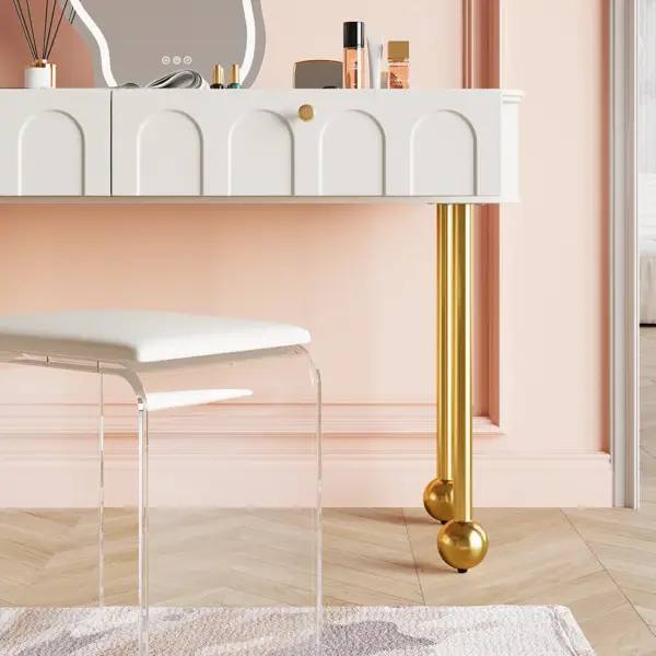 Modern White Makeup Vanity Set Dressing Table with Lighted Mirror & Cabinet & Stool - Image 6