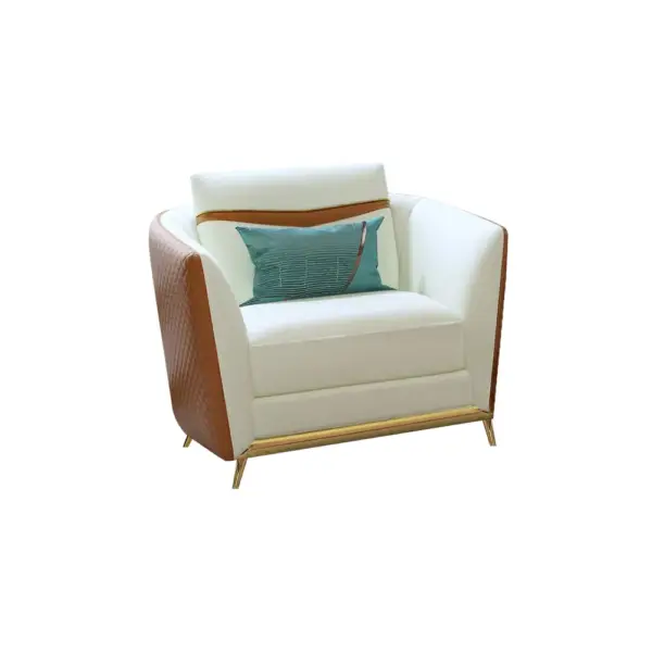 Colorg Orange Faux Leather Living Room Sofa with Single Sofa & Loveseat Set of 3 - Image 7