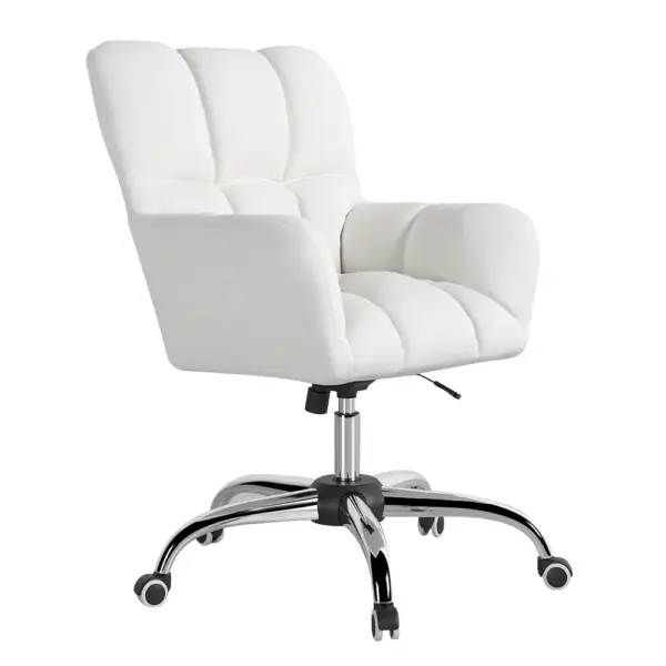 Modern White Office Chair Upholstered Cotton & Linen Swivel Task Chair Height Adjustable - Image 7