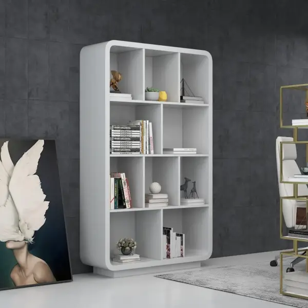 Chicent 2000mm Modern White Bookshelf 4-Tier Standard Bookcase with Rich Storage