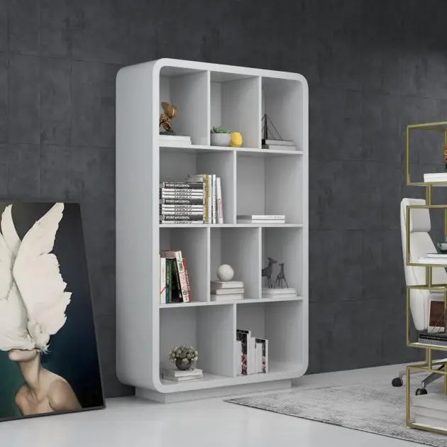 Chicent 2000mm Modern White Bookshelf 4-Tier Standard Bookcase with Rich Storage