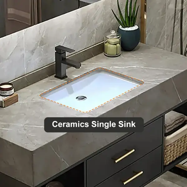 1200mm Floating Black and Grey Bathroom Vanity with Sintered Stone Vessel Sink - Image 7