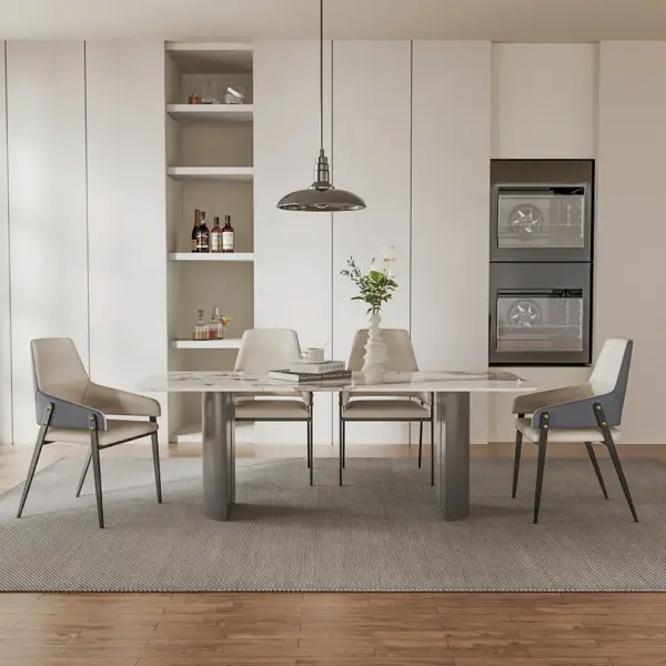 Modern Khaki PU Leather Upholstered Dining Chairs (Set of 2) with Solid Back - Image 2