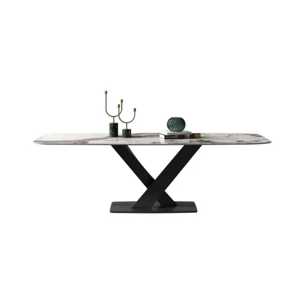 2000mm Modern Stone Top Dining Set of 9 with Upholstered Chairs - Image 5