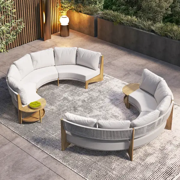 8 Pieces Farmhouse Curved Modular Outdoor Patio Sectional Sofa Set with Coffee Table - Image 8