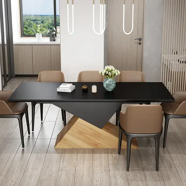 6~8 Seater Black Rectangular Dining Table Solid Wood Dinner Table - Image 3