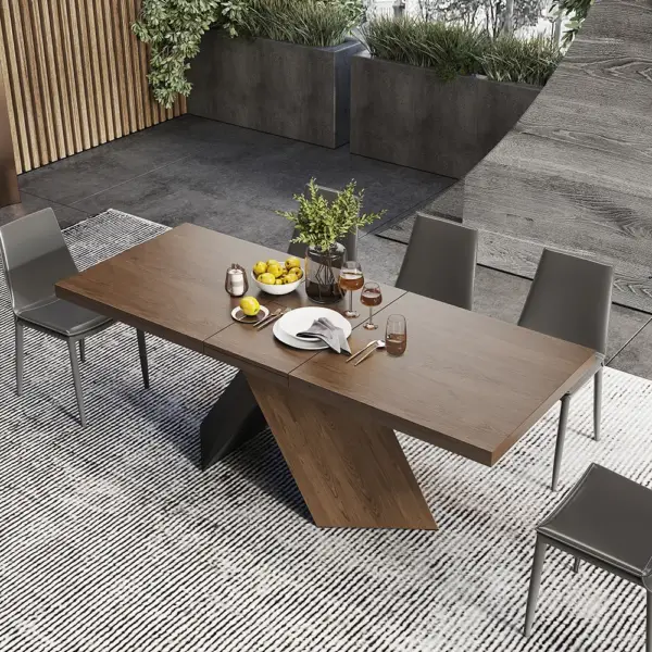 1630mm-2030mm Extendable Walnut Dining Table Modern Farmhouse 6-8 Seater Pedestal Base - Image 2