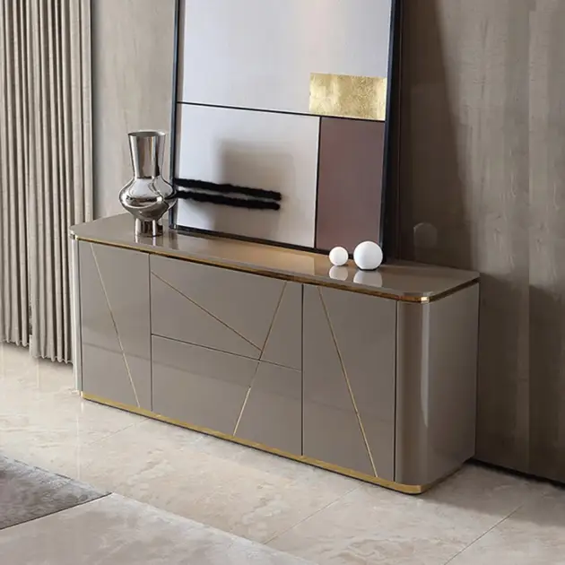 Janice Grey Sideboard Buffet with Drawer & Shelves Gold Sideboard Cabinet