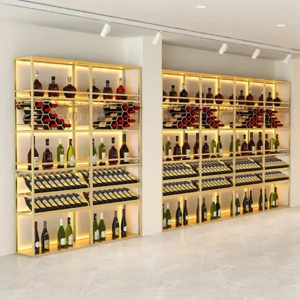 Gold Contemporary Standing Honeycomb Wine Rack with Glass Rack-A - Image 5