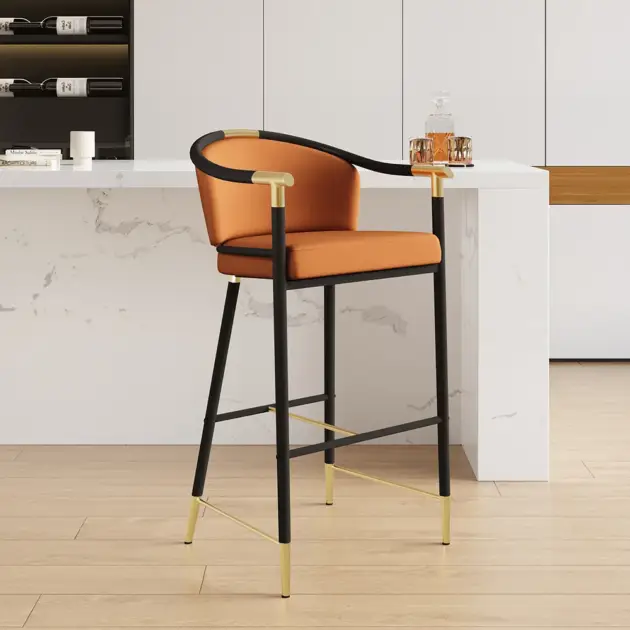 Craines Bar Height Bar Stool with Arms in Orange Upholstery Velvet