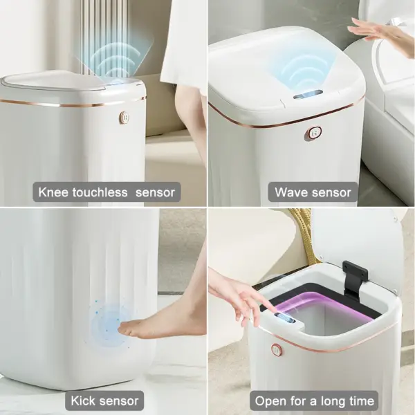 Automatic Touchless Motion Sensor Trash Can White Smart Garbage Can for Bathroom Kitchen - Image 13