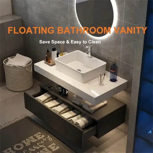 1000mm Modern Floating Bathroom Vanity Set With Single Basin White and Black - Image 9