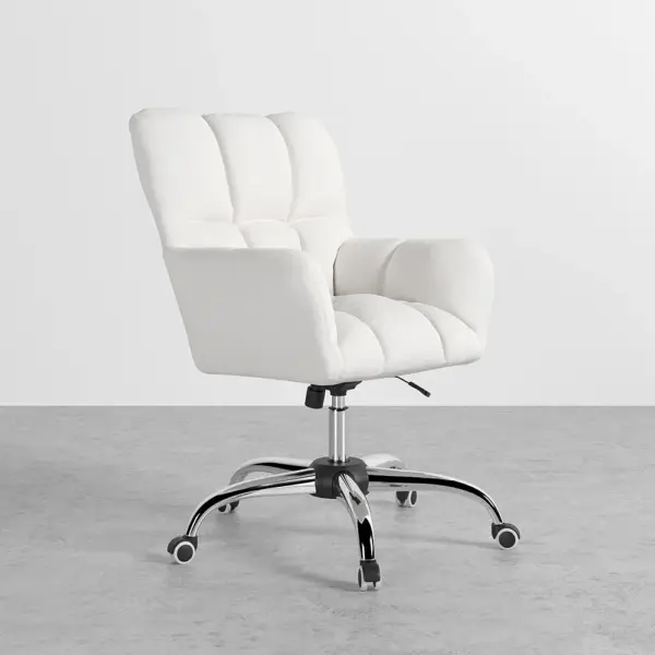Modern White Office Chair Upholstered Cotton & Linen Swivel Task Chair Height Adjustable - Image 10