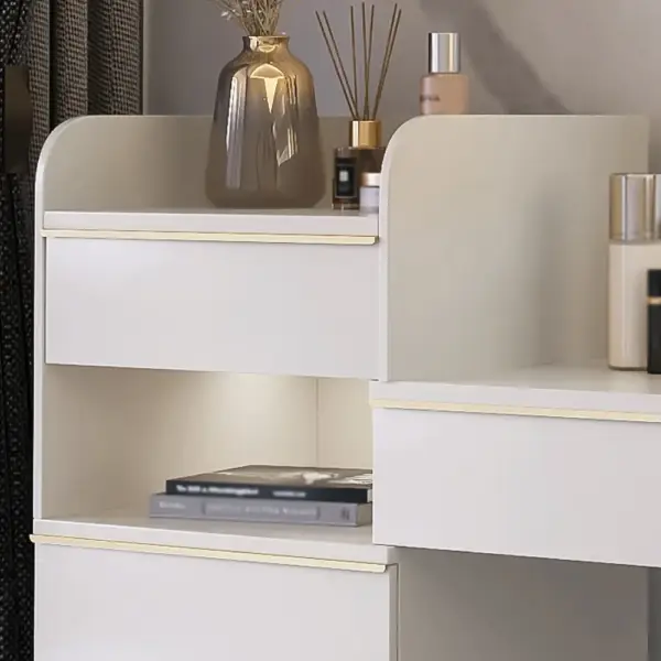 Off-white Makeup Vanity Set Dressing Table with Lighted Mirror Cabinet & Stool Included - Image 4