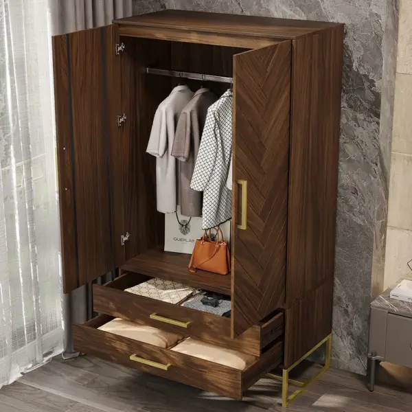 Mid Century Modern Amoire Closet Dresser Walnut Wardrobe Clothes Cabinet with Drawer - Image 8