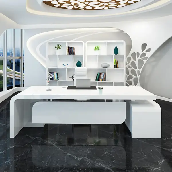 Chicent L-shaped Modern Executive Desk with Ample Storage Left Hand in White - Image 2
