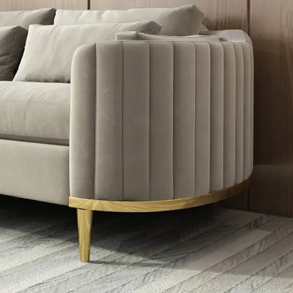 Modern Living Room Sets Grey Velvet Upholstered Chair & Loveseat & Sofa 3 Pieces - Image 4