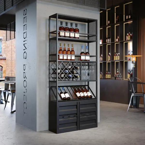 1800mm Industrial Standing Wine Rack Glass Rack in Black - Image 2