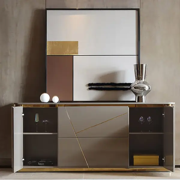 Janice Grey Sideboard Buffet with Drawer & Shelves Gold Sideboard Cabinet - Image 4