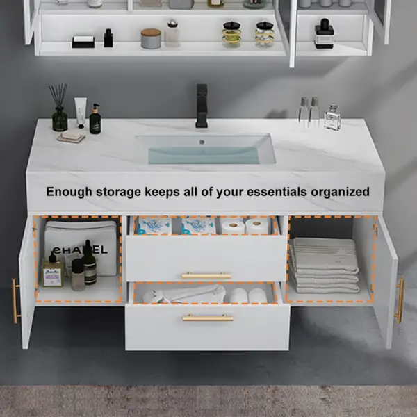 Modern 1000mm White Floating Bathroom Vanity Set Stone Top Wall Mounted Bathroom Cabinet - Image 4