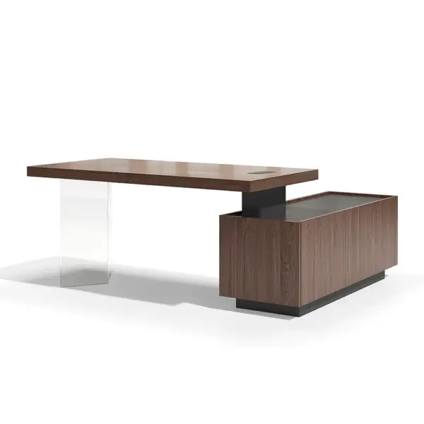 1815mm Modern Walnut Standing L-Shape Desk with Side Cabinet and lifter Desktop - Image 13