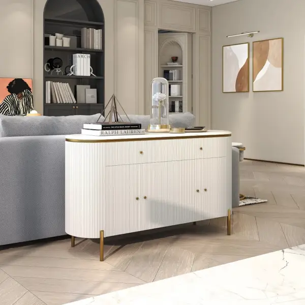 Yelly 1400mm Modern Marble Top Buffet & Sideboard Doors & Drawers & Shelves - Image 7