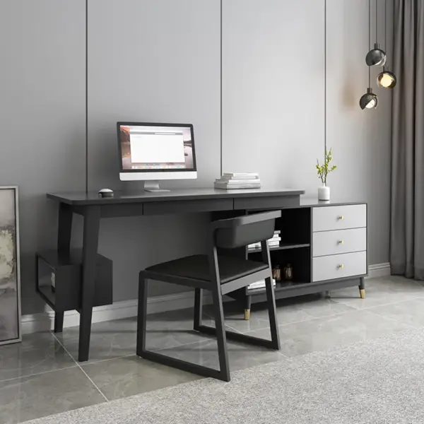 Ultic Gray Reversible L-Shaped Desk Computer Desk with Drawers & Shelf Ample Storage - Image 2