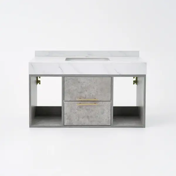 1000mm Grey Floating Bathroom Vanity with Stone Top Wall Mounted Cabinet - Image 17