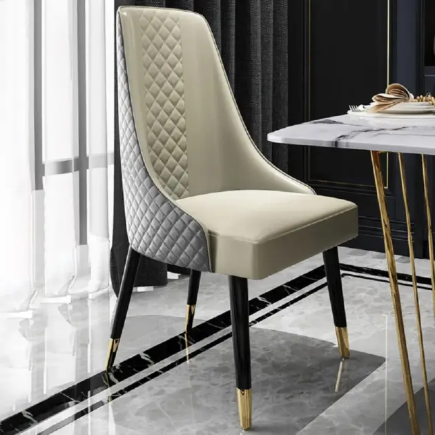 Diamic Modern Grey Dining Chairs Set of 2 Upholstered Faux Leather High Back