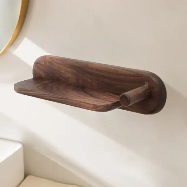 Wood Hair Dryer Holder Rack in Walnut with Accessories Storage & Shelf - Image 9